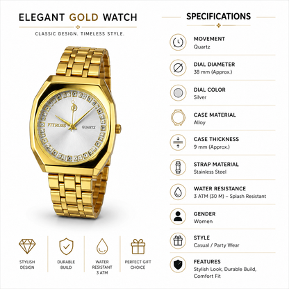Elegant Gold Watch for Women – Classic & Stylish