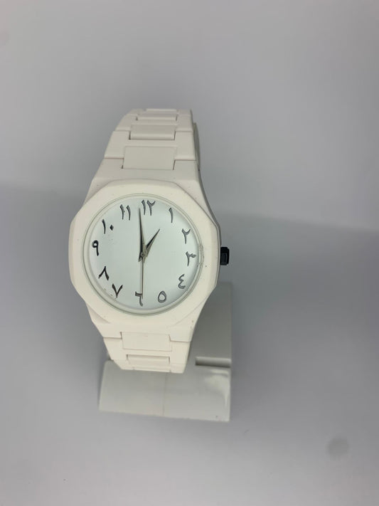 Elegant White Watch for Men – Arabic Numerals, Classic & Modern